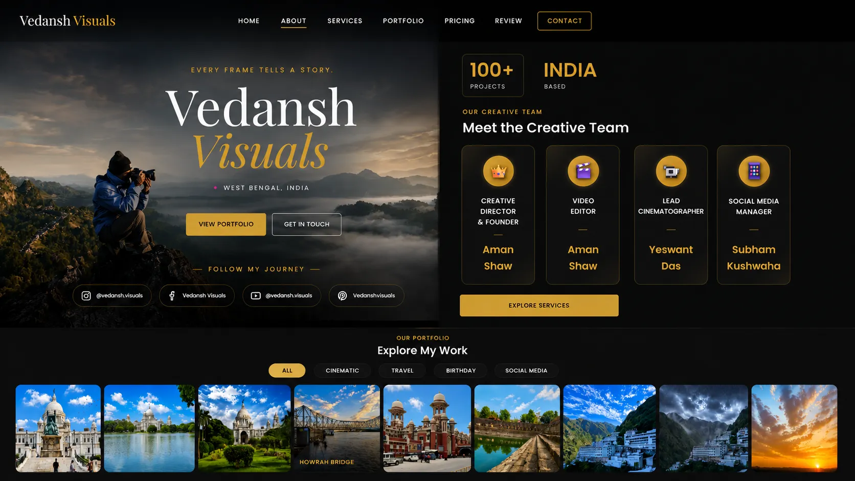 Vedansh Visuals website screenshot